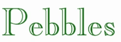 Pebbles in green text